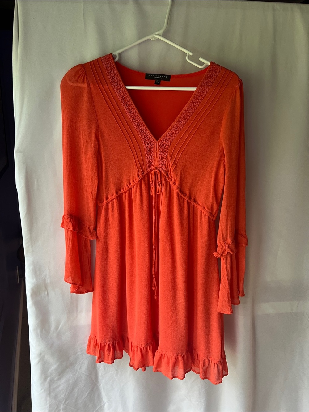 Coral-Orange V-Neck Ruffle Dress by Sanctuary